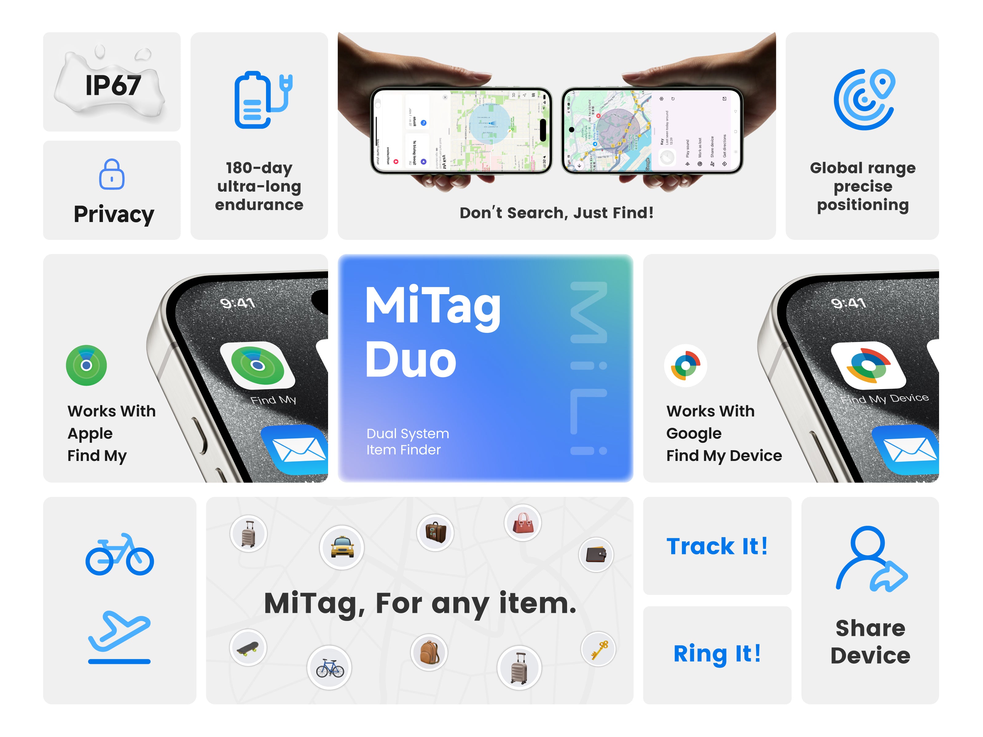 MiTag Duo - Item Finder iOS and Android Compatible