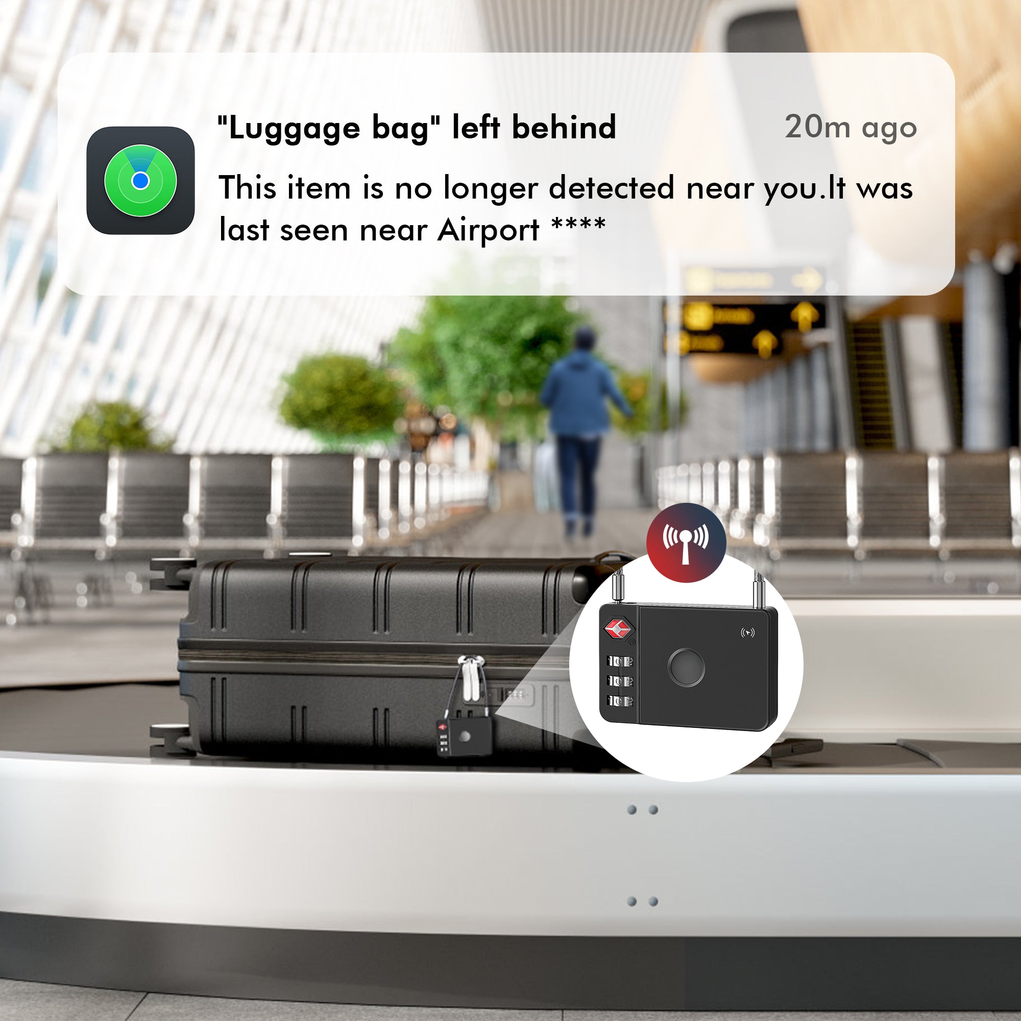 MiLock - World First TSA Approved Luggage Tracker Works with Apple Find My - Black -