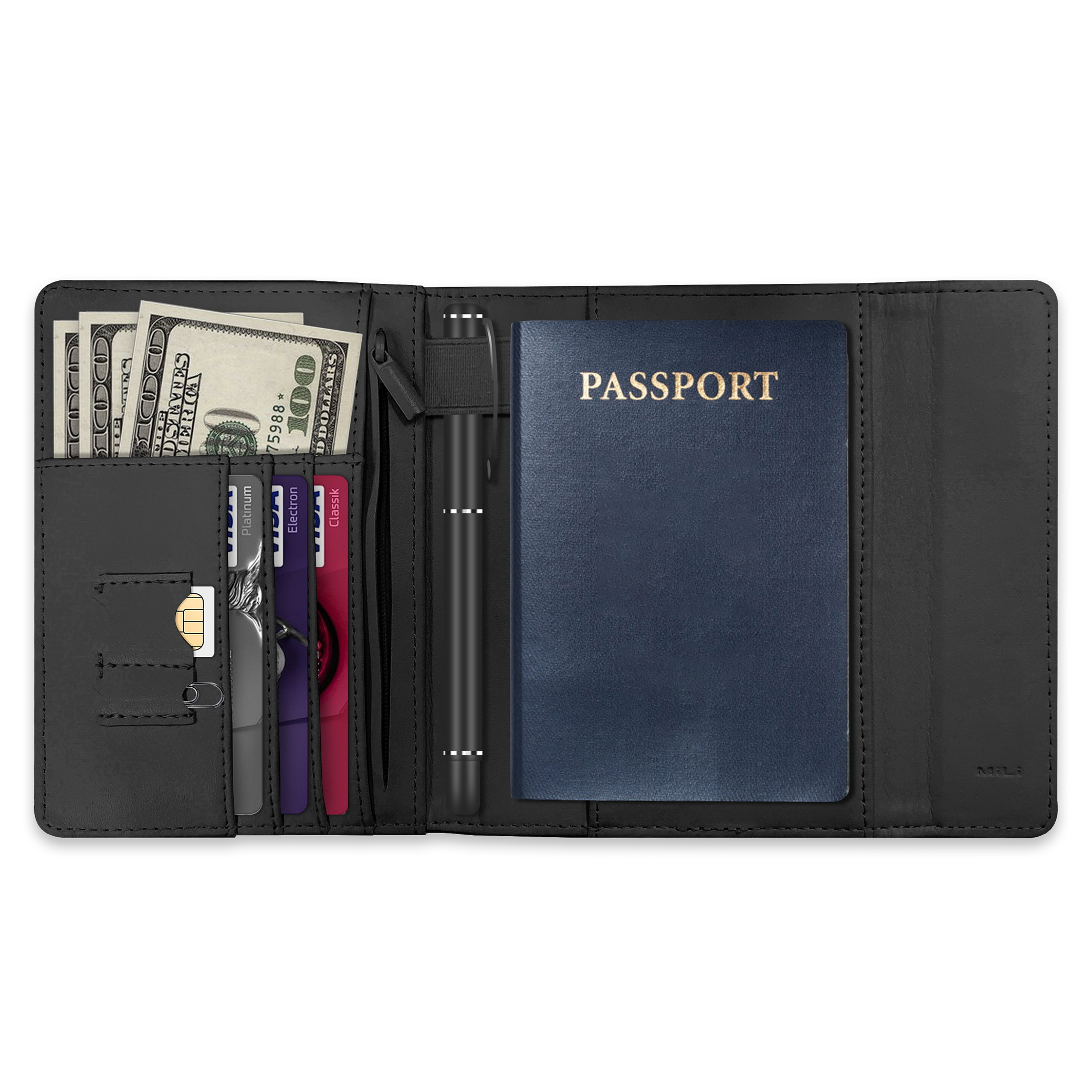 MiBook - MiTag Trackable Travel Passport Wallet (Black) - 2 Pack