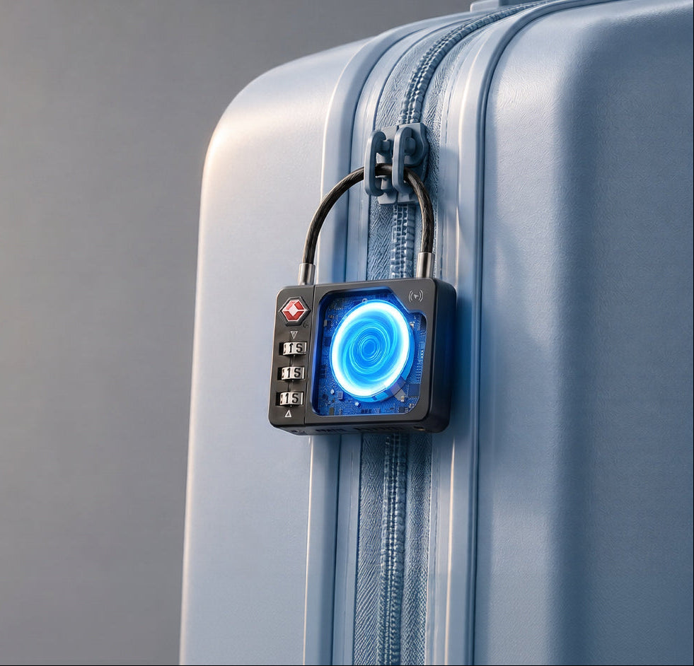 luggage lock with hidden tracking inside designed to make suitcase secure and trackable without being obvious
