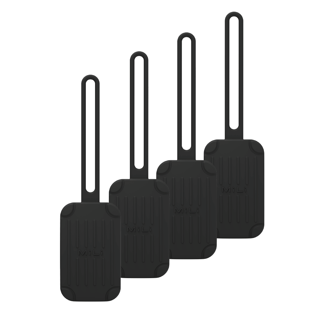 Luggage Tag - Trackable Suitcase Tag (Black) - 4 Pack - MiLi