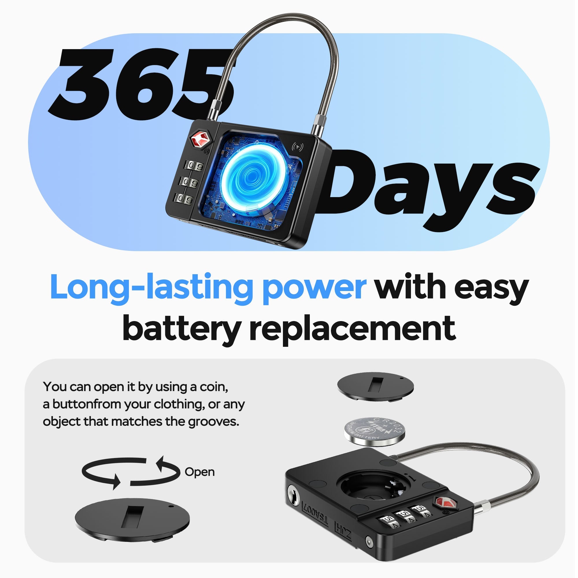 long lasting smart luggage tracker lock with up to 365 days battery life for travel security and tracking