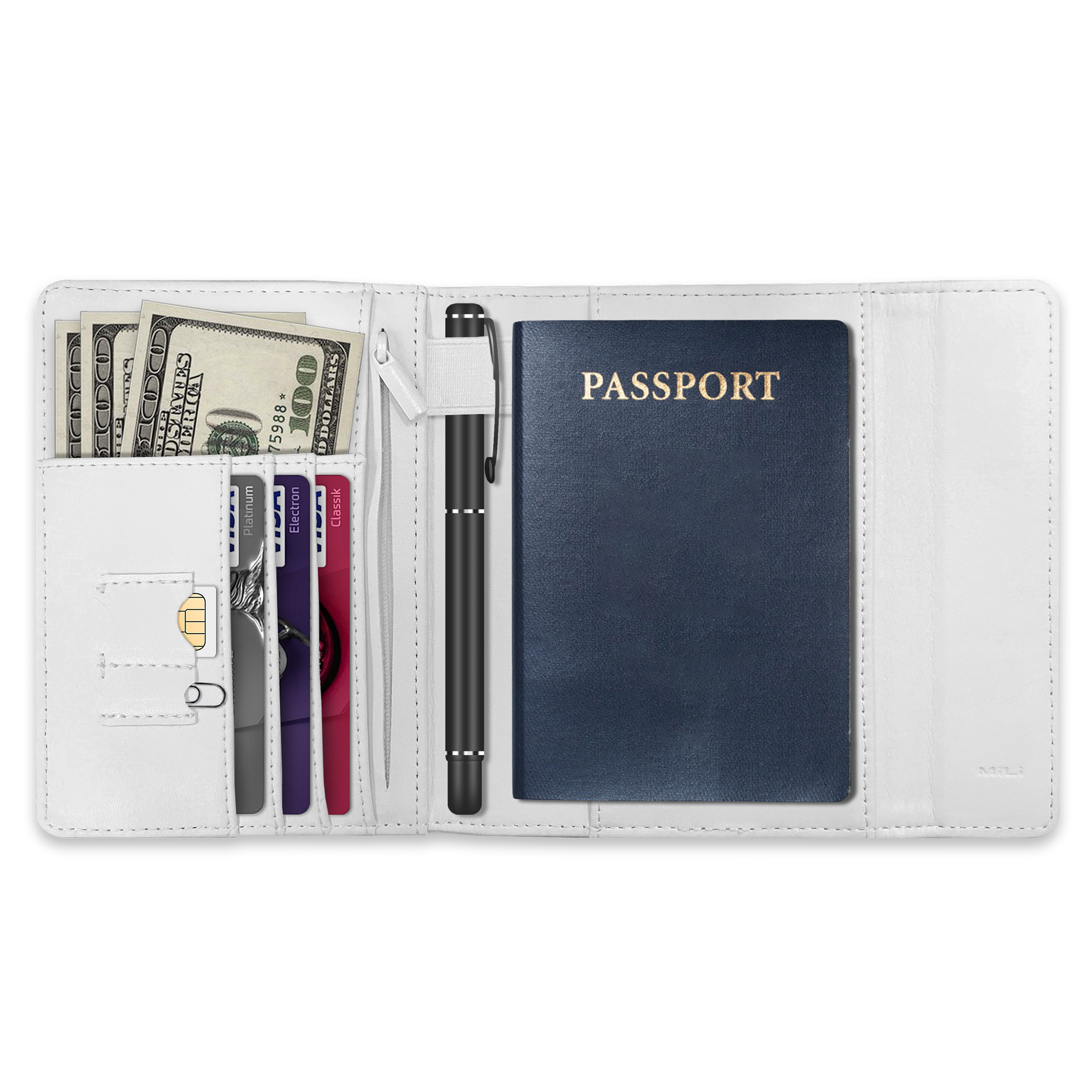 MiBook - MiTag Trackable Travel Passport Wallet (White) - 2 Pack