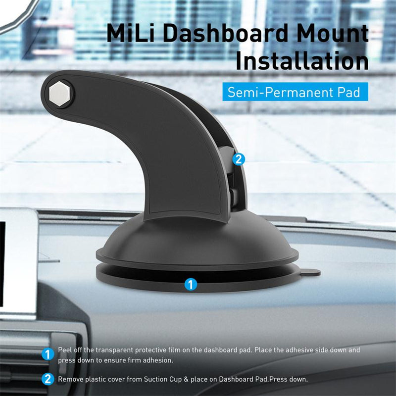 MiLi Carmate II Wireless Charging Car Mount, Easy to Install, Suction Cup & Vent Clip, Qi Fast Charging